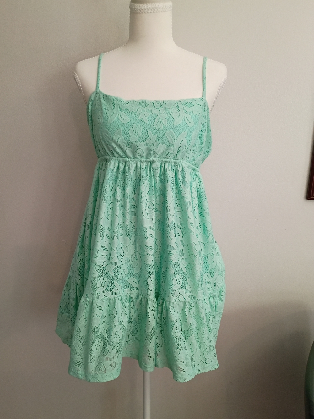 Mint Lace Mini Dress with Spaghetti Straps